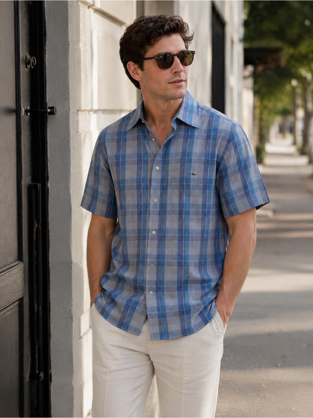 Lacoste Men's short sleeve button down shirt Made in France Size 44